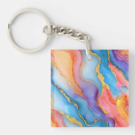 Verbluffend marmer in blauw, roze en oranje sleutelhanger