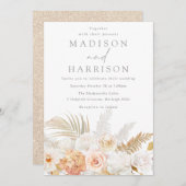 Verbluffend modern Blush Gold & White Floral Wedde Kaart (Voorkant / Achterkant)