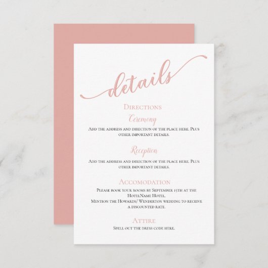 Verbluffend moderne, eenvoudige bruiloft met minim informatiekaartje (Voorkant / Achterkant)