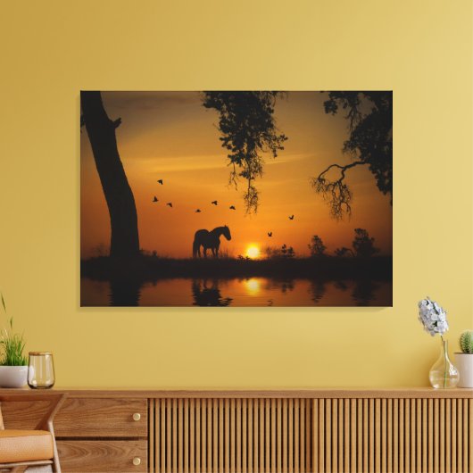 Verbluffend paardenwater en vogels in het zuidwest canvas afdruk (Insitu (Woonkamer))