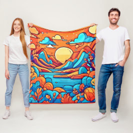 Verbluffend regenboog cartoonesk bos fleece deken