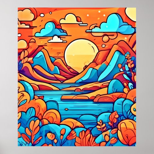 Verbluffend regenboog cartoonesk bos poster (Voorkant)