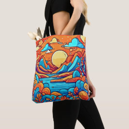 Verbluffend regenboog cartoonesk bos tote bag