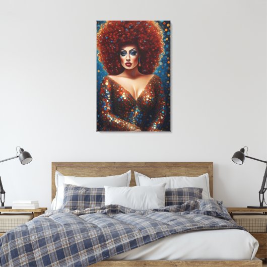 Verbluffend rood bombshell drag queen portret canvas afdruk (Insitu (Slaapkamer))
