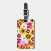 Verbluffend roze gele bloemenpatroon accessoires bagagelabel (Voorkant verticaal)