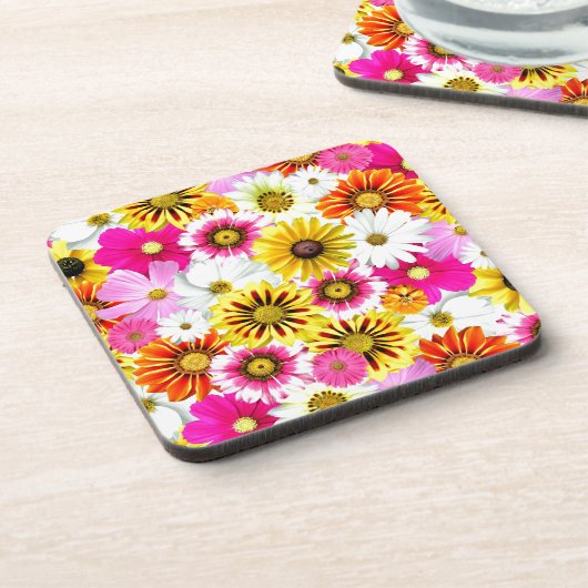 Verbluffend roze gele bloemenpatroon accessoires drankjes onderzetter (Linkerzijde)