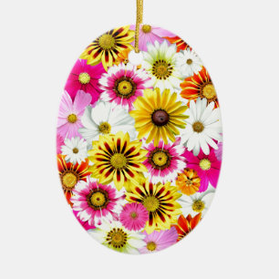 Verbluffend roze gele bloemenpatroon accessoires keramisch ornament