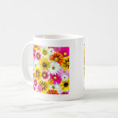 Verbluffend roze gele bloemenpatroon accessoires koffiemok (Voorkant links)