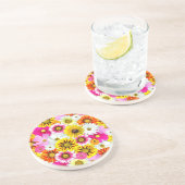 Verbluffend roze gele bloemenpatroon accessoires zandsteen onderzetter (Zijkant)