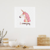 Verbluffend roze Poster met Unicorn kop (Keuken)
