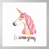 Verbluffend roze Poster met Unicorn kop (Voorkant)