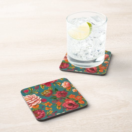 Verbluffend roze roze groen oranje en blauwgroen bier onderzetter (Rechterzijde)