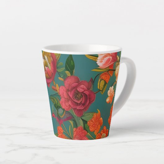 Verbluffend roze roze groen oranje en blauwgroen latte mok (Rechterhoek)
