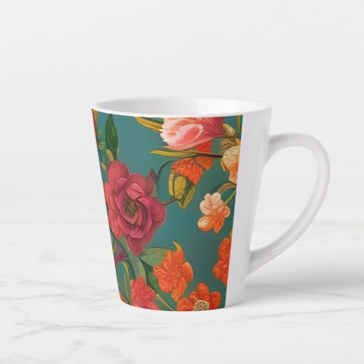 Verbluffend roze roze groen oranje en blauwgroen latte mok (Rechts)