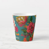 Verbluffend roze roze groen oranje en blauwgroen latte mok (Voorkant)