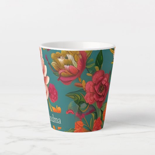 Verbluffend roze roze groen oranje en blauwgroen latte mok (Voorkant)