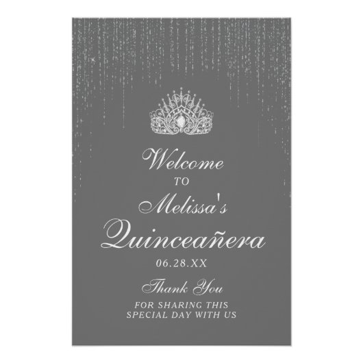 Verbluffend Silver Glitter Quinceanera Welkomsttek Perfect Poster (Voorkant)