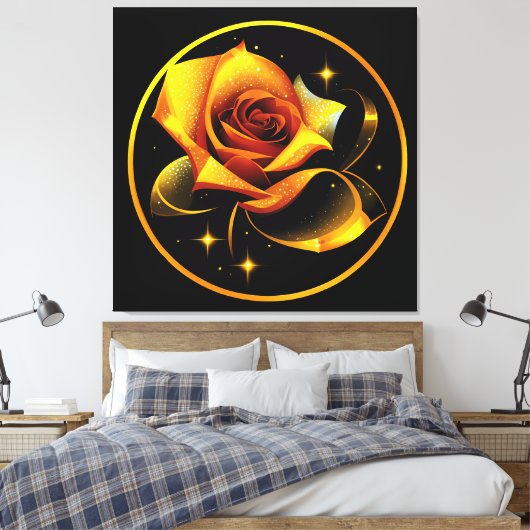 Verbluffend Single Gold-Roos Canvas Afdruk (Insitu (Slaapkamer))