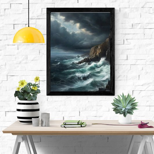 Verbluffend Stormy Zee met Crashing Waves Foto Afdruk