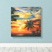 Verbluffend tropisch zonsonderstel canvas afdruk (Insitu (Houten vloer))