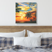 Verbluffend tropisch zonsonderstel canvas afdruk (Insitu (Slaapkamer))
