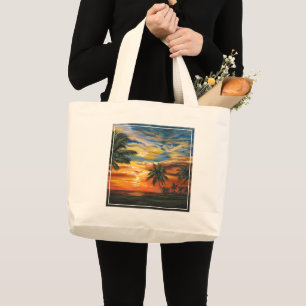 Verbluffend tropisch zonsonderstel grote tote bag