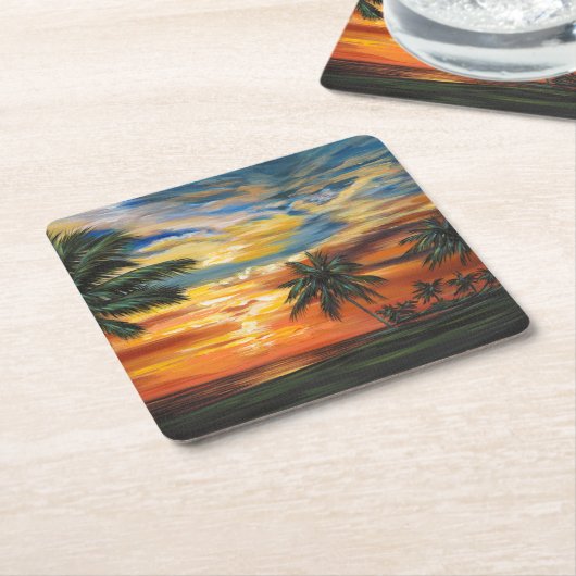 Verbluffend tropisch zonsonderstel kartonnen onderzetters (Schuin)