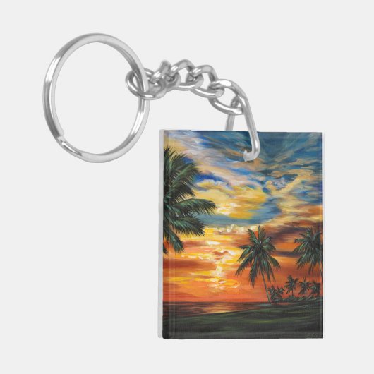 Verbluffend tropisch zonsonderstel sleutelhanger (Voorkant Links)
