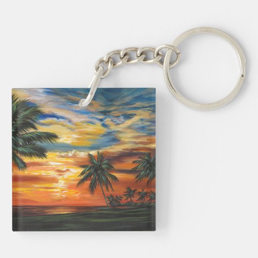 Verbluffend tropisch zonsonderstel sleutelhanger (Achterkant)