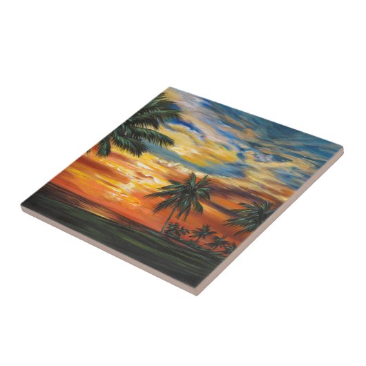 Verbluffend tropisch zonsonderstel tegeltje (Zijkant)