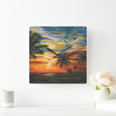 Verbluffend tropisch zonsonderstel vierkante klok (Huis)