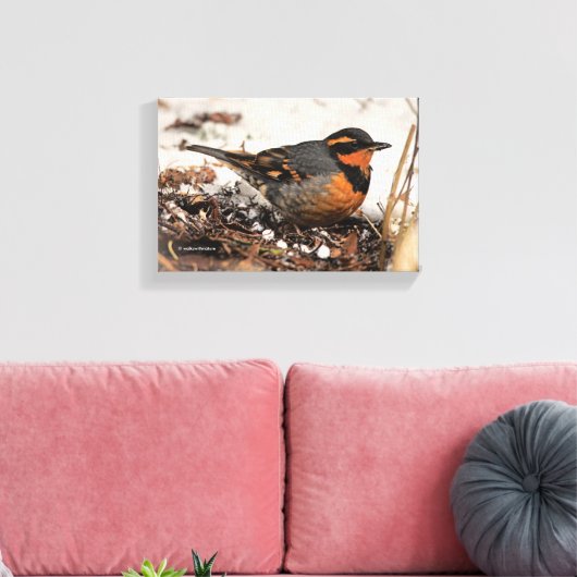 Verbluffend varend dwergzongvogel in de sneeuw canvas afdruk (Insitu (Woonkamer))