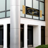 Verbluffend, zwart, goud en wit, muzieknotitiebann spandoek (Buitenkant Gebouw)