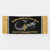 Verbluffend, zwart, goud en wit, muzieknotitiebann spandoek (Horizontaal)