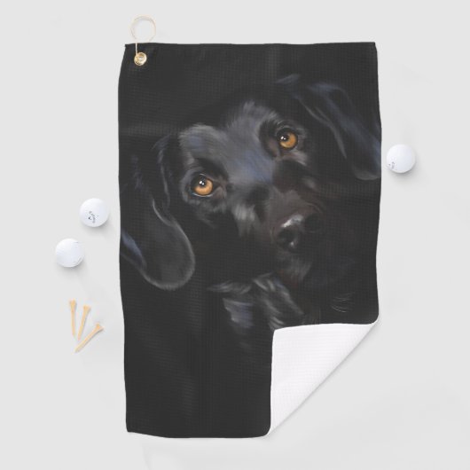 Verbluffend zwart labrador digitaal schilderij golfhanddoek (Insitu)