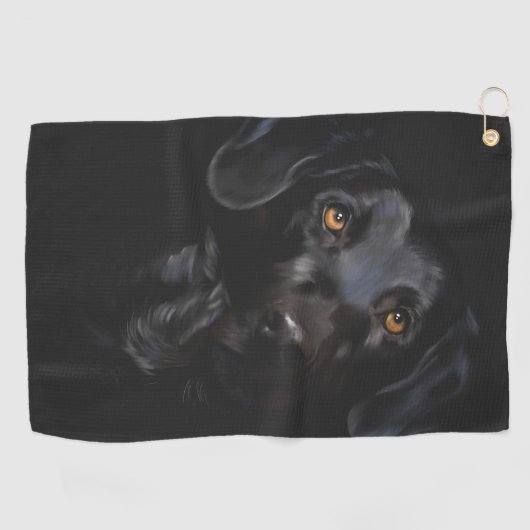 Verbluffend zwart labrador digitaal schilderij golfhanddoek (Horizontaal)