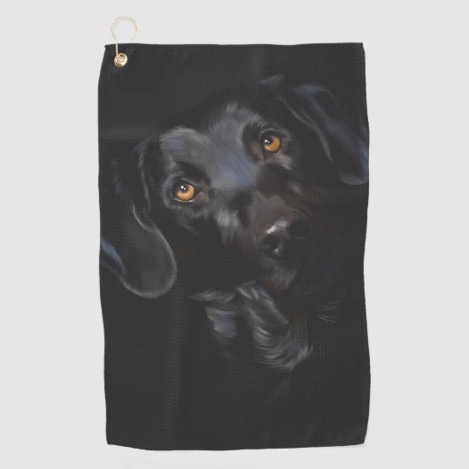 Verbluffend zwart labrador digitaal schilderij golfhanddoek (Voorkant)
