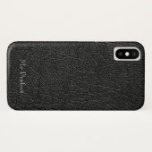 Verbluffend zwart lederen gevoel personaliseerbaar Case-Mate iPhone case (Achterkant (horizontaal))