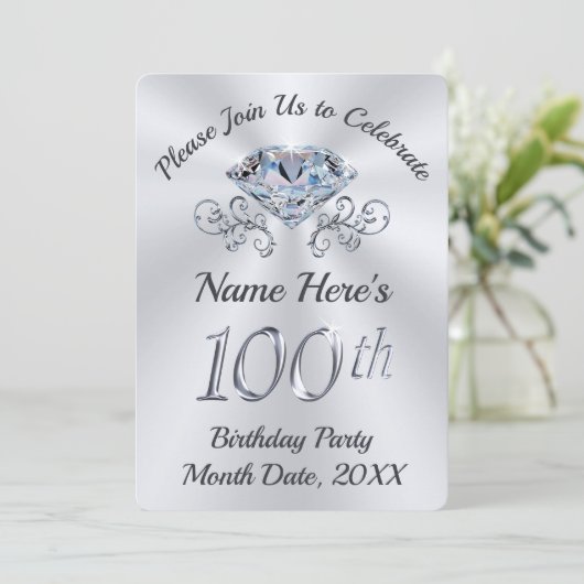 Verbluffende 100e verjaardag van uitnodigingen (Staand voorkant)