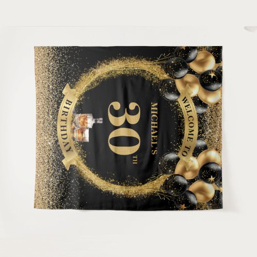 Verbluffende 30e verjaardag man whiskey evenement  wandkleed (Voorkant (horizontaal))