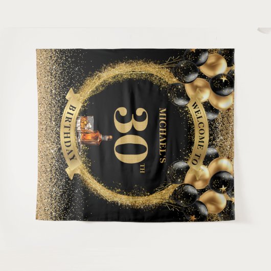 Verbluffende 30e verjaardag man whiskey feest tapi wandkleed (Voorkant (horizontaal))