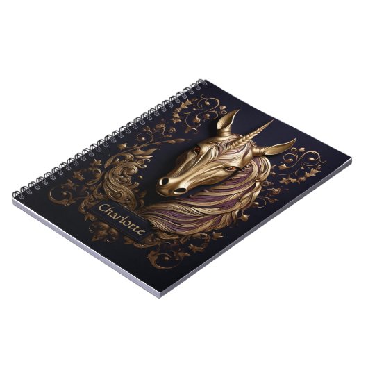 Verbluffende 3D gouden eenhoorn gepersonaliseerd Notitieboek (Linkerzijde)