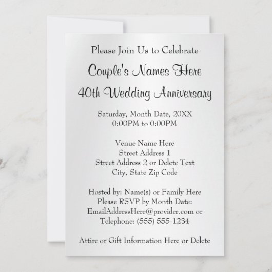 Verbluffende 40e Ruby Wedding Jubileum Invitations Kaart (Achterkant)