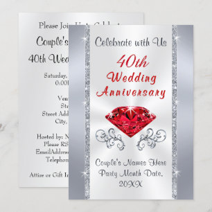 Verbluffende 40e Ruby Wedding Jubileum Invitations Kaart