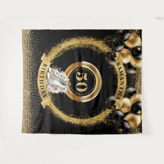 Verbluffende 50 verjaardag achtergrond witte spran wandkleed (Voorkant (horizontaal))