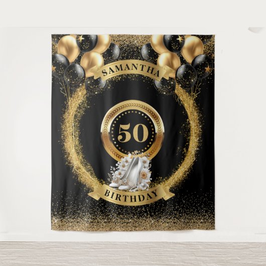 Verbluffende 50 verjaardag achtergrond witte spran wandkleed (Voorkant)