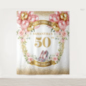 Verbluffende 50e verjaardag Blush Pink Floral Even Wandkleed (Voorkant)