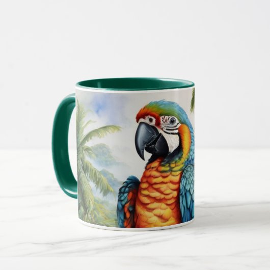 Verbluffende aangepaste Monogram Parrot Macaw Mok (Voorkant links)