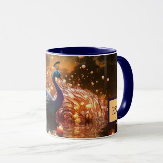 Verbluffende aangepaste Monogram Peacock Mok (Voorkant rechts)