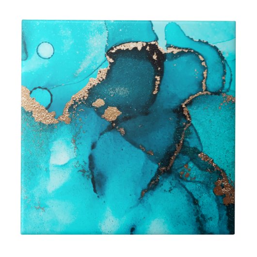Verbluffende Abstracte Ocean Green Gold Alcohol In Tegeltje (Voorkant)